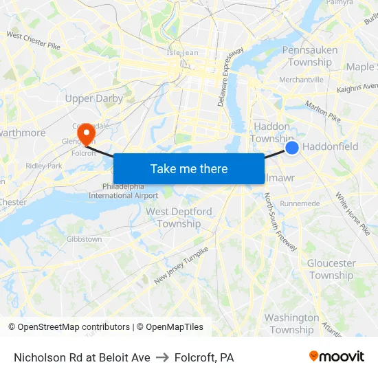 Nicholson Rd at Beloit Ave to Folcroft, PA map