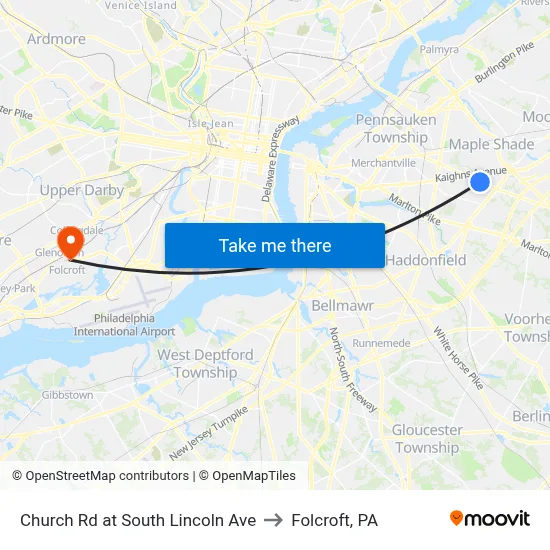 Church Rd at South Lincoln Ave to Folcroft, PA map