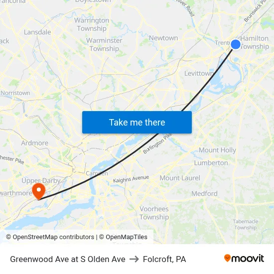 Greenwood Ave at S Olden Ave to Folcroft, PA map