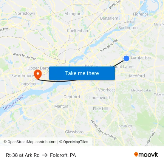 Rt-38 at Ark Rd to Folcroft, PA map