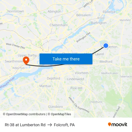 Rt-38 at Lumberton Rd to Folcroft, PA map