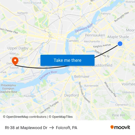 Rt-38 at Maplewood Dr to Folcroft, PA map