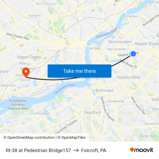 Rt-38 at Pedestrian Bridge157 to Folcroft, PA map