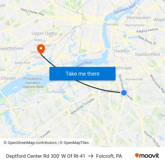 Deptford Center Rd 300' W Of Rt-41 to Folcroft, PA map