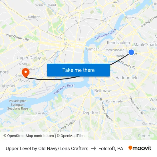Upper Level by Old Navy/Lens Crafters to Folcroft, PA map