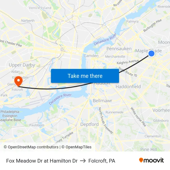 Fox Meadow Dr at Hamilton Dr to Folcroft, PA map