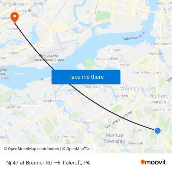 Nj 47 at Brenner Rd to Folcroft, PA map