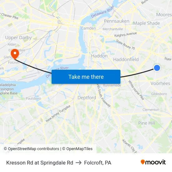 Kresson Rd at Springdale Rd to Folcroft, PA map