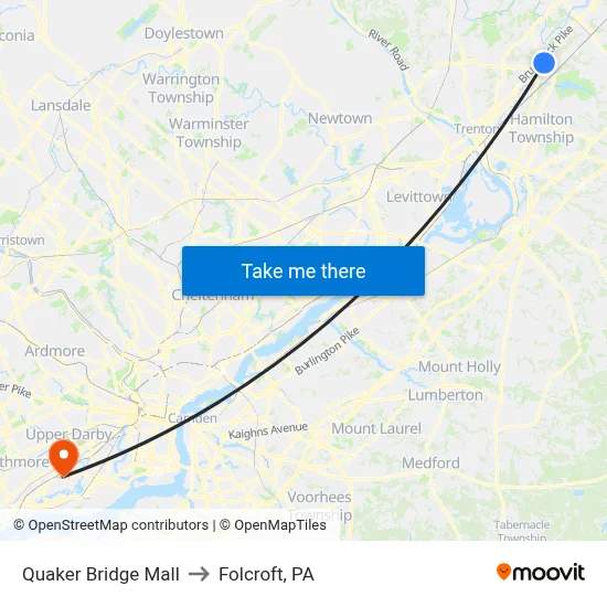 Quaker Bridge Mall to Folcroft, PA map