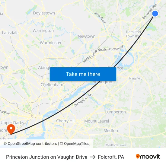 Princeton Junction on Vaughn Drive to Folcroft, PA map