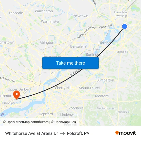 Whitehorse Ave at Arena Dr to Folcroft, PA map