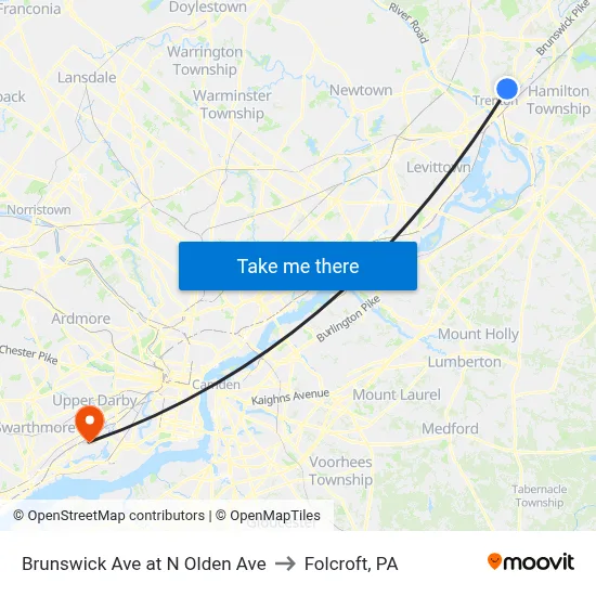 Brunswick Ave at N Olden Ave to Folcroft, PA map