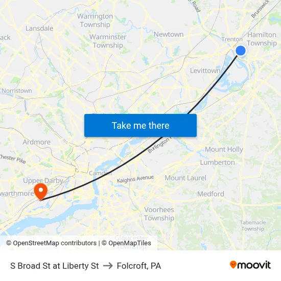 S Broad St at Liberty St to Folcroft, PA map