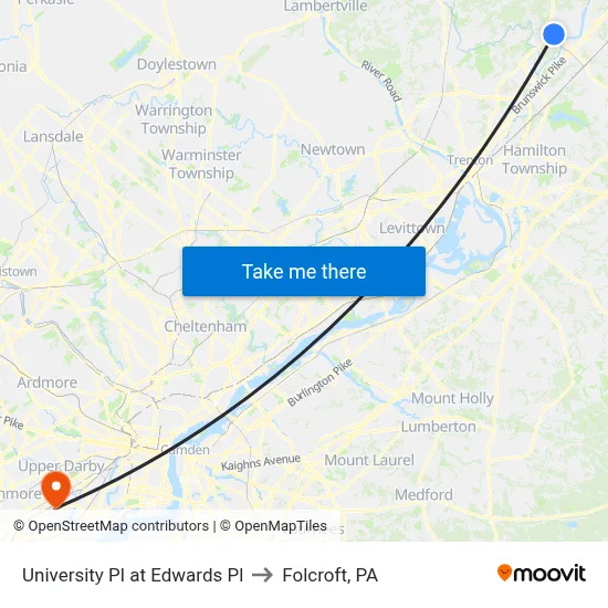 University Pl at Edwards Pl to Folcroft, PA map