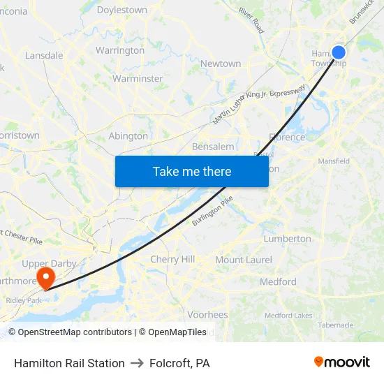 Hamilton Rail Station to Folcroft, PA map