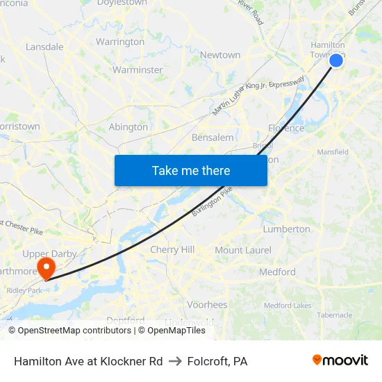 Hamilton Ave at Klockner Rd to Folcroft, PA map