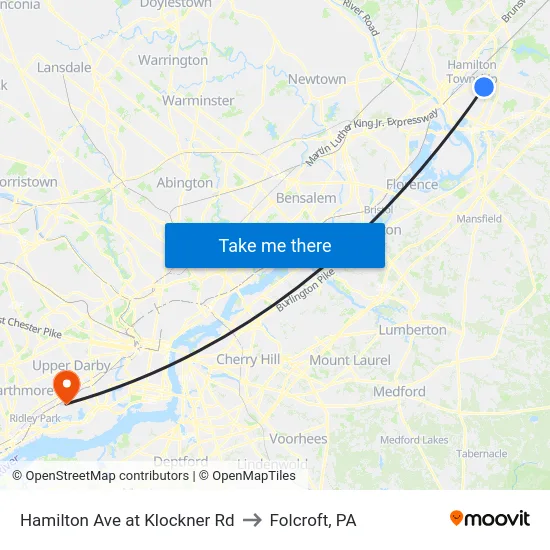 Hamilton Ave at Klockner Rd to Folcroft, PA map