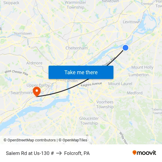 Salem Rd at Us-130 # to Folcroft, PA map