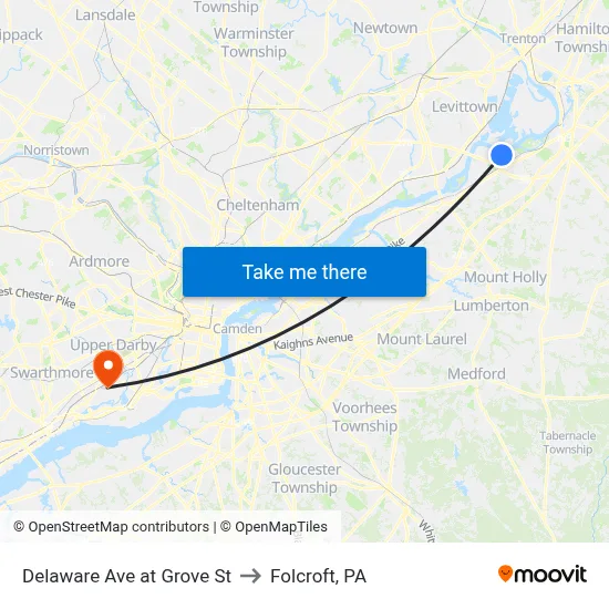 Delaware Ave at Grove St to Folcroft, PA map