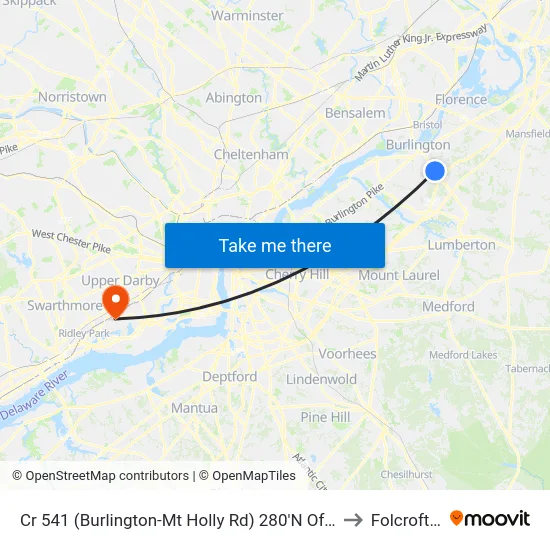 Cr 541 (Burlington-Mt Holly Rd) 280'N Of Sunset Rd to Folcroft, PA map