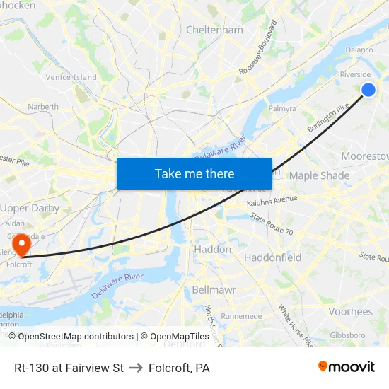 Rt-130 at Fairview St to Folcroft, PA map