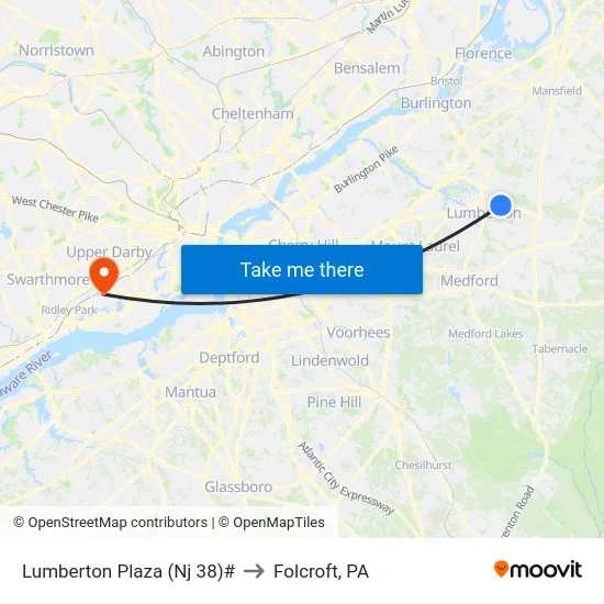 Lumberton Plaza (Nj 38)# to Folcroft, PA map