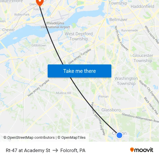 Rt-47 at Academy St to Folcroft, PA map