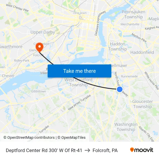 Deptford Center Rd 300' W Of Rt-41 to Folcroft, PA map