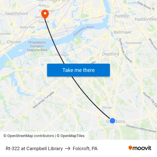 Rt-322 at Campbell Library to Folcroft, PA map