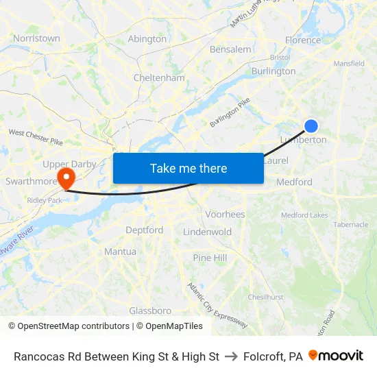 Rancocas Rd Between King St & High St to Folcroft, PA map
