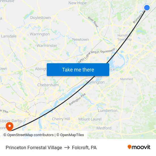 Princeton Forrestal Village to Folcroft, PA map
