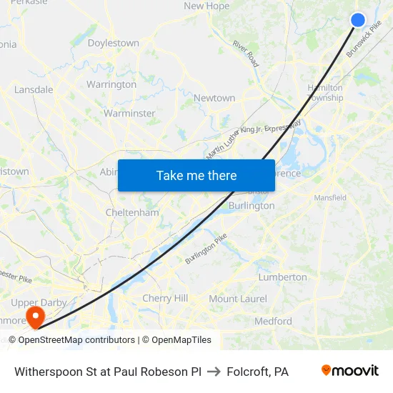 Witherspoon St at Paul Robeson Pl to Folcroft, PA map