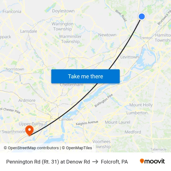 Pennington Rd (Rt. 31)  at Denow Rd to Folcroft, PA map