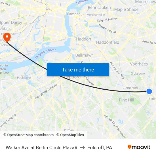 Walker Ave at Berlin Circle Plaza# to Folcroft, PA map