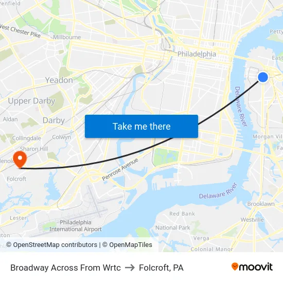 Broadway Across From Wrtc to Folcroft, PA map