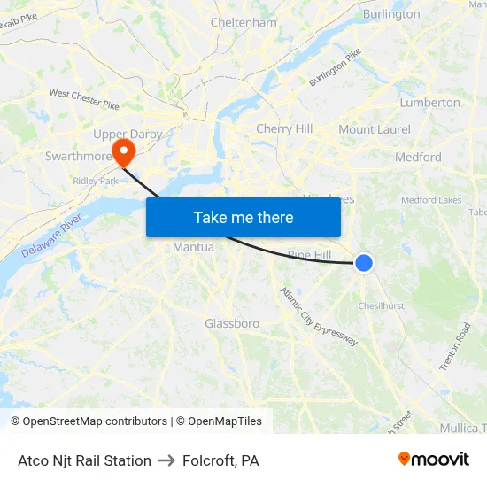 Atco Njt Rail Station to Folcroft, PA map
