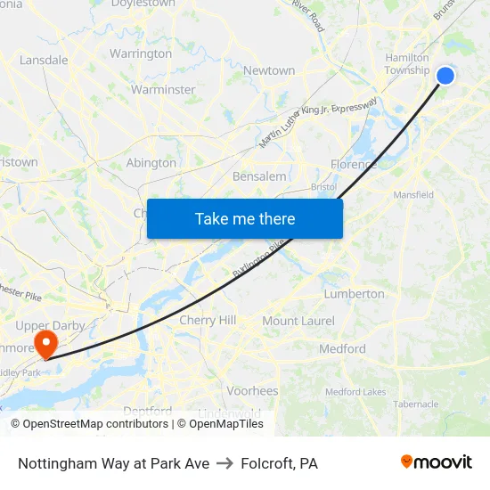 Nottingham Way at Park Ave to Folcroft, PA map