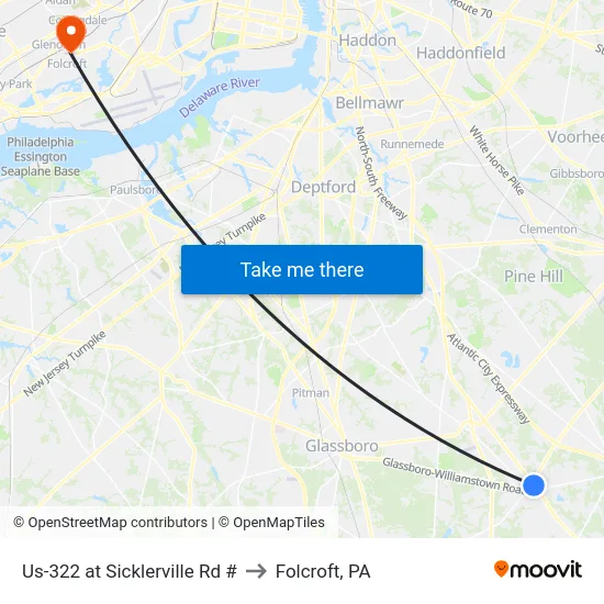 Us-322 at Sicklerville Rd # to Folcroft, PA map