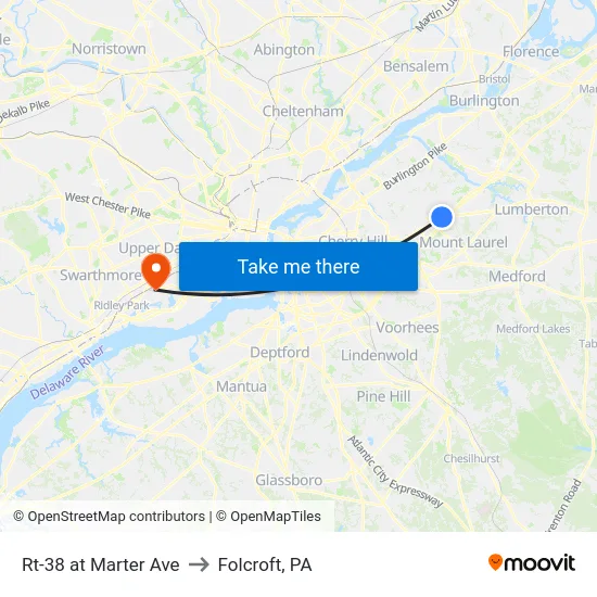 Rt-38 at Marter Ave to Folcroft, PA map