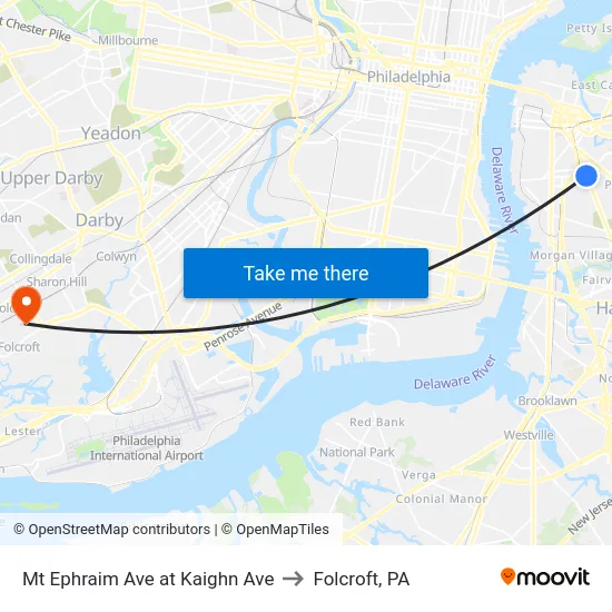 Mt Ephraim Ave at Kaighn Ave to Folcroft, PA map