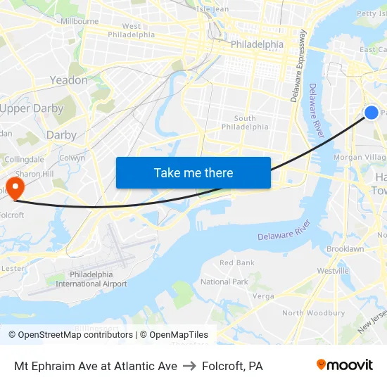 Mt Ephraim Ave at Atlantic Ave to Folcroft, PA map