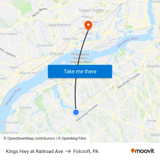 Kings Hwy at Railroad Ave to Folcroft, PA map