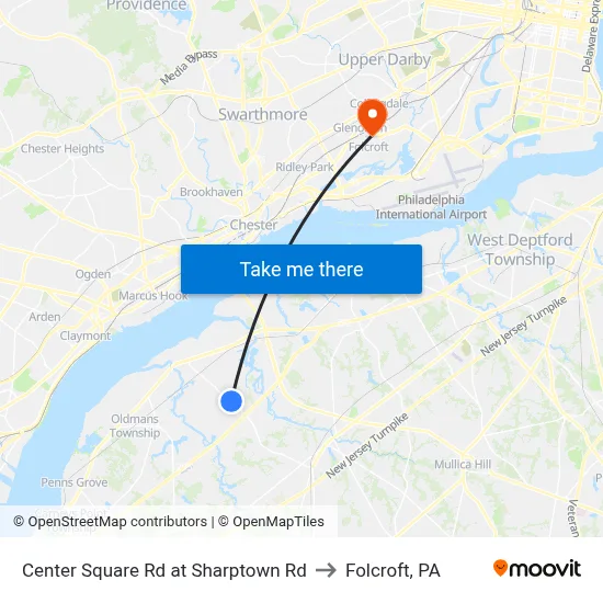 Center Square Rd at Sharptown Rd to Folcroft, PA map