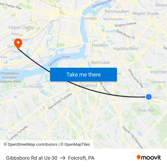 Gibbsboro Rd at Us-30 to Folcroft, PA map