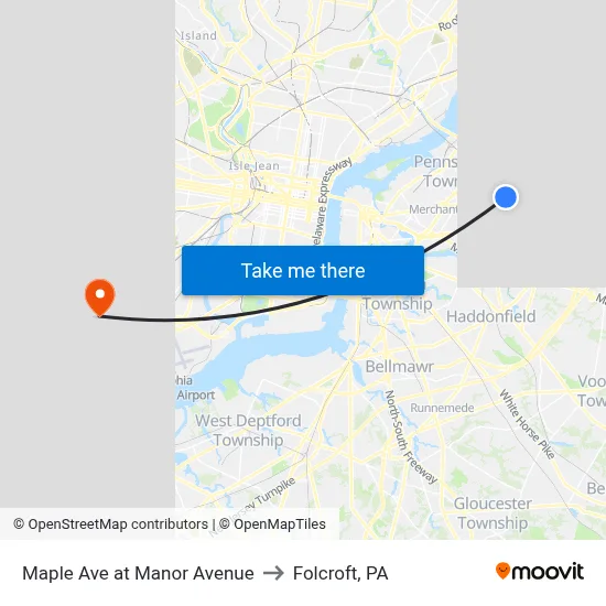 Maple Ave at Manor Avenue to Folcroft, PA map