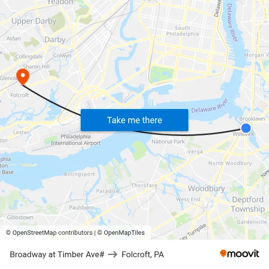 Broadway at Timber Ave# to Folcroft, PA map