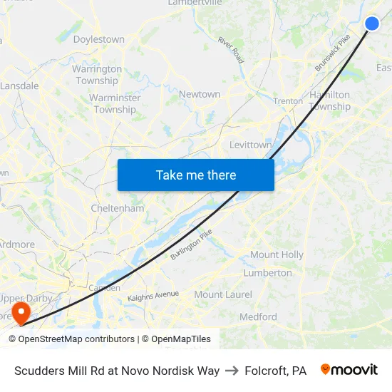 Scudders Mill Rd at Novo Nordisk Way to Folcroft, PA map