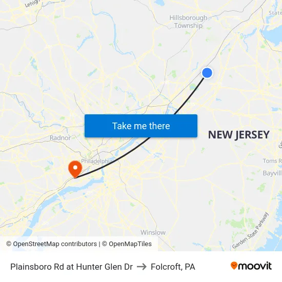 Plainsboro Rd at Hunter Glen Dr to Folcroft, PA map