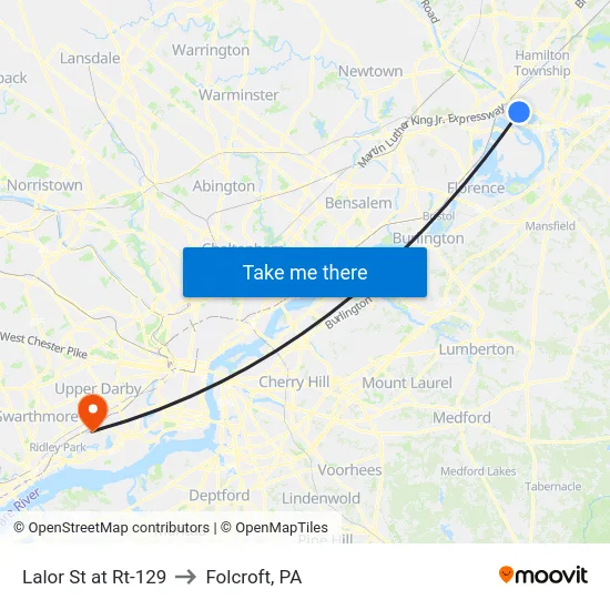 Lalor St at Rt-129 to Folcroft, PA map