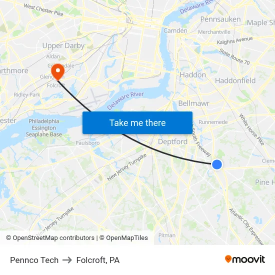 Pennco Tech to Folcroft, PA map